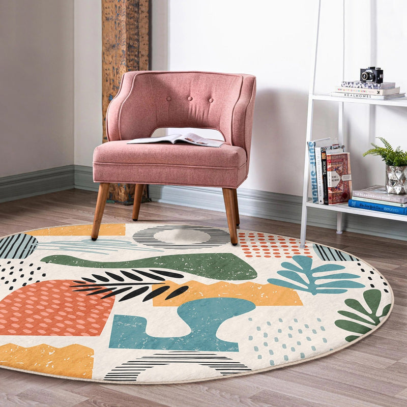Abstract Circle Carpet, Boho Round Rug, Bohemian Room Decorative Floor