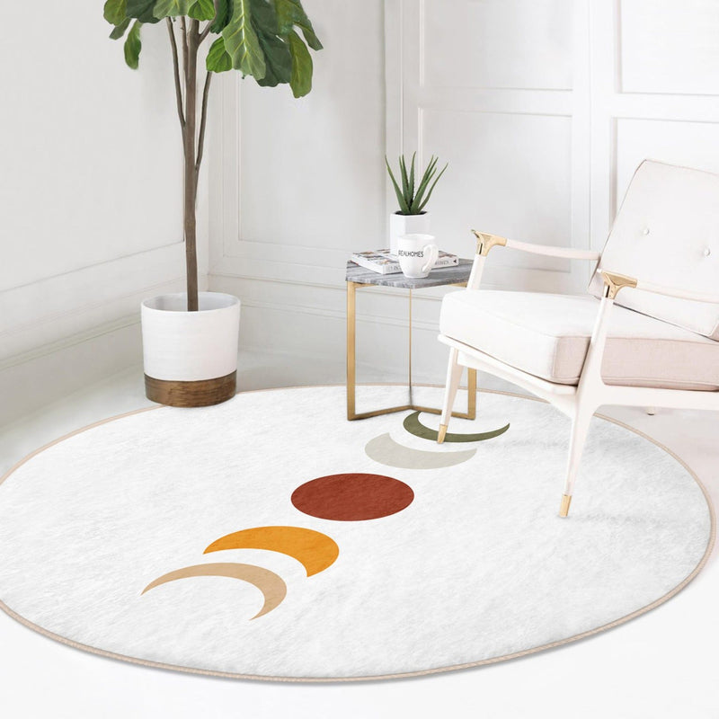 Moon Patterned round Rug, Boho Style Area Carpet, Non Slip Decorative