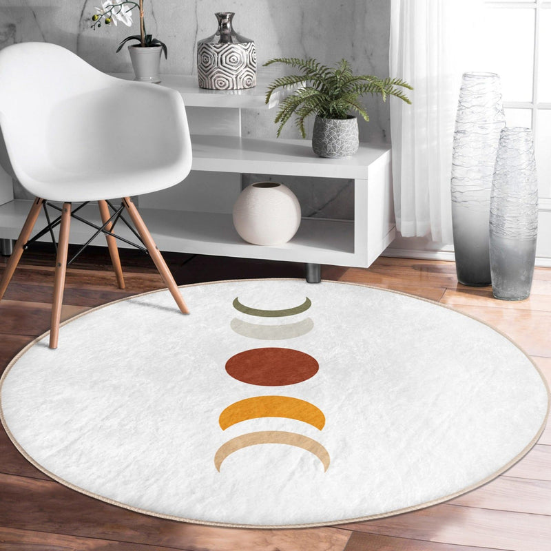 Moon Patterned round Rug, Boho Style Area Carpet, Non Slip Decorative