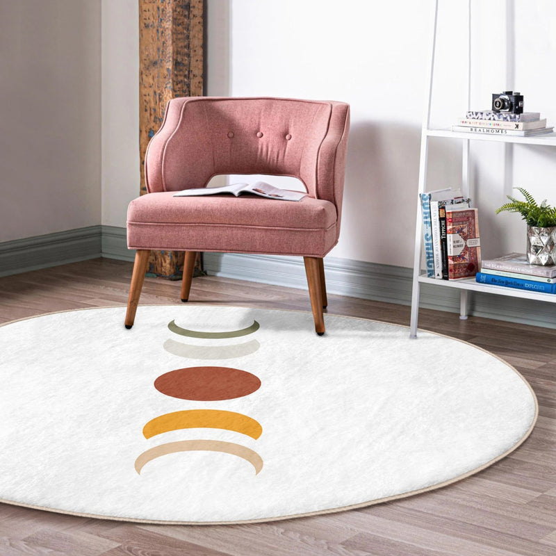 Moon Patterned round Rug, Boho Style Area Carpet, Non Slip Decorative