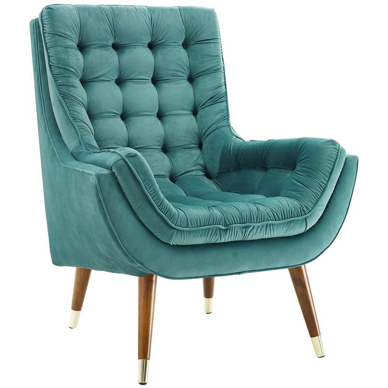 Suggest Button Tufted Performance Velvet Lounge Chair - Teal