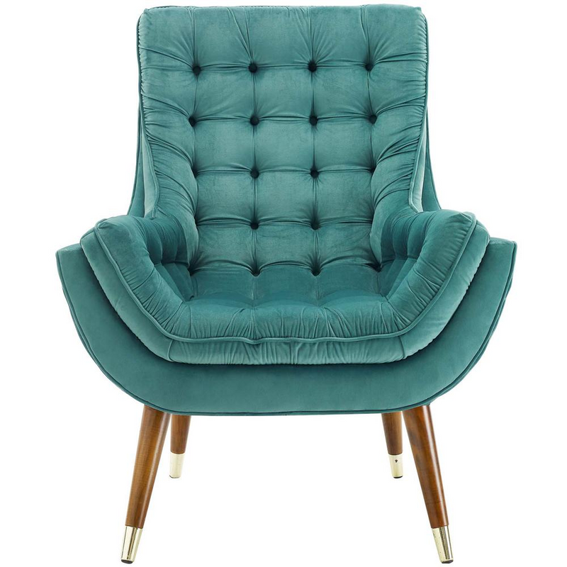 Suggest Button Tufted Performance Velvet Lounge Chair - Teal