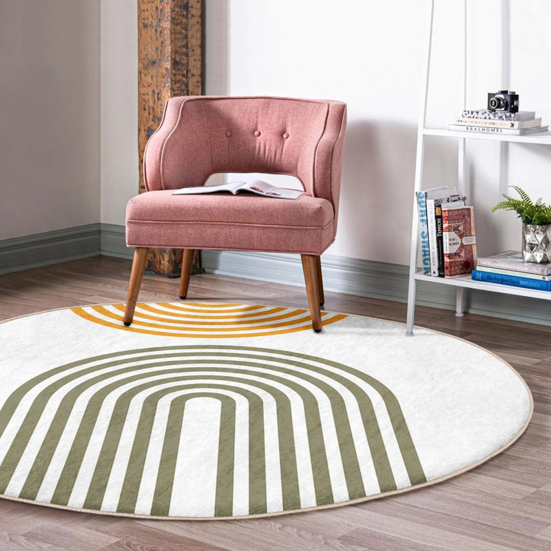 Boho Decorative Round Rug, Abstract Living Room Floor Carpet, Non Slip