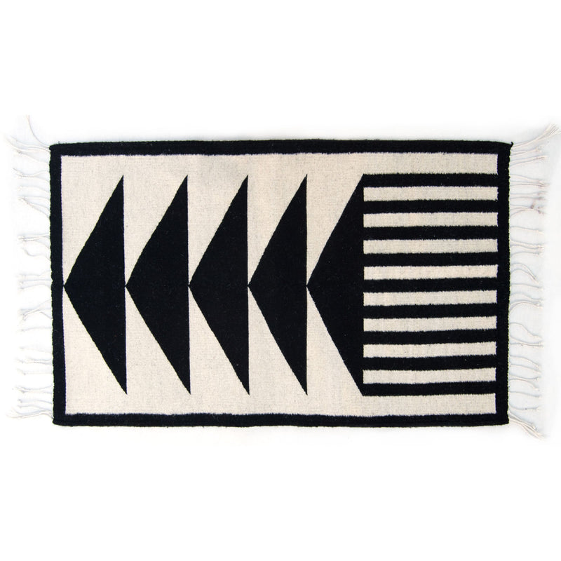 Mitla Asymmetric Black and White Wool Rug.