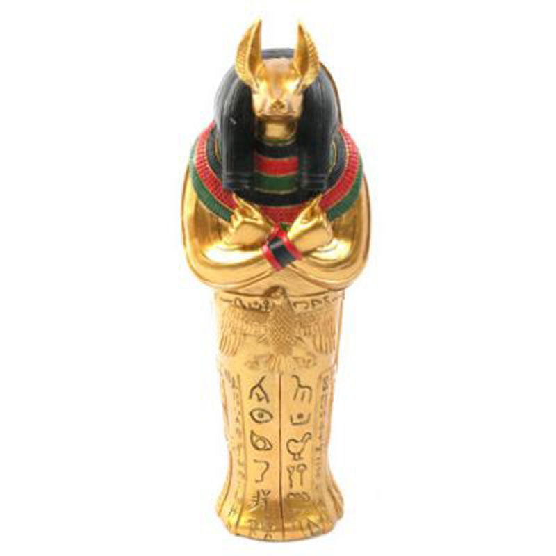 Gold Egyptian Anubis Sarcophagus Trinket Box with Mummy