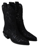 Dolce & Gabbana Black Lace Taormina Ankle Cowboy Crystal Shoes