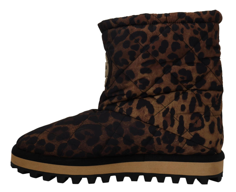 Dolce & Gabbana Brown Leopard Boots Padded Mid Calf Shoes