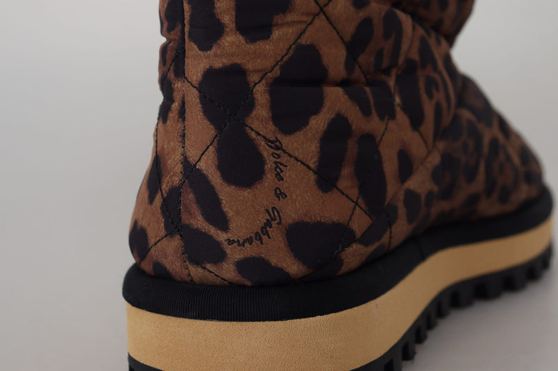 Dolce & Gabbana Brown Leopard Boots Padded Mid Calf Shoes