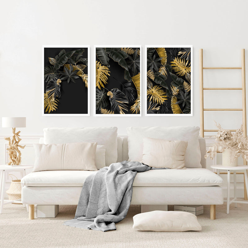 Gold tropical wall art | set of 3 wall art prints for Living room