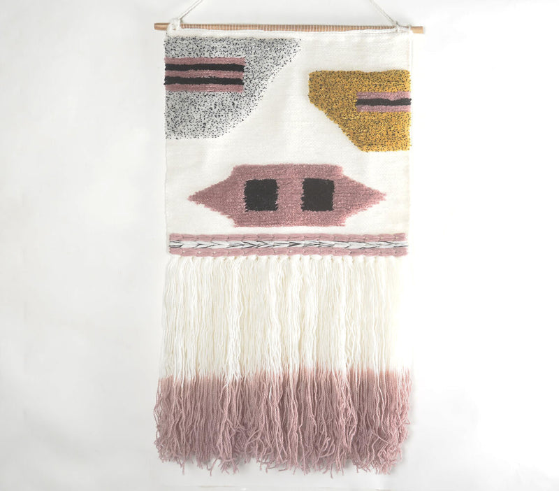 Handwoven & Tufted Abstract Fringed Wall Hanging Q5