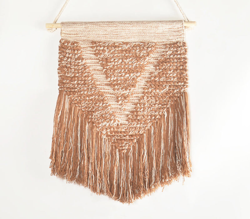 Handwoven Cotton Brown-Toned Fringed Wall Hanging