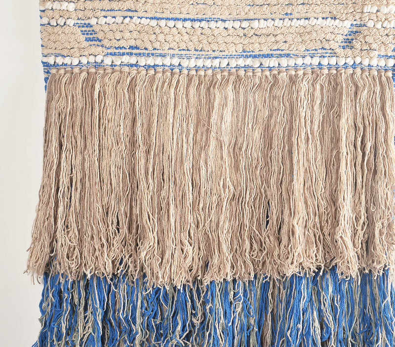 Handwoven Cotton Fringed Cobalt Wall Hanging
