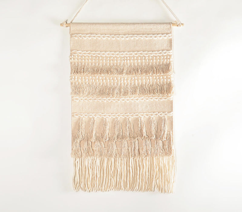 Handwoven Cotton & Wool Neutral Fringed Wall Hanging