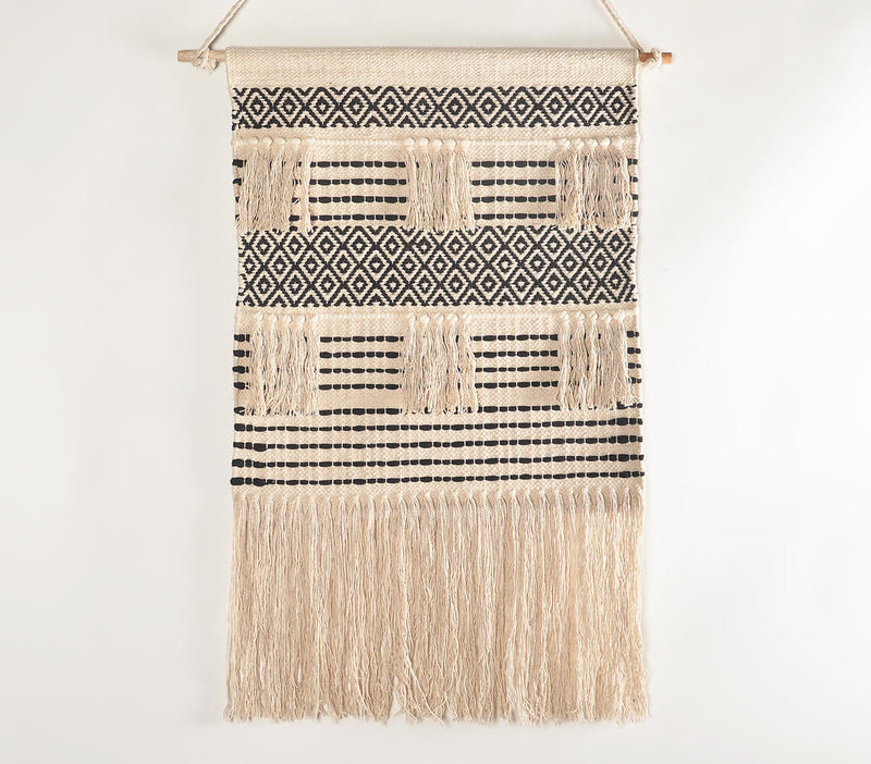 Handwoven Cotton Geometric Fringed Wall Hanging