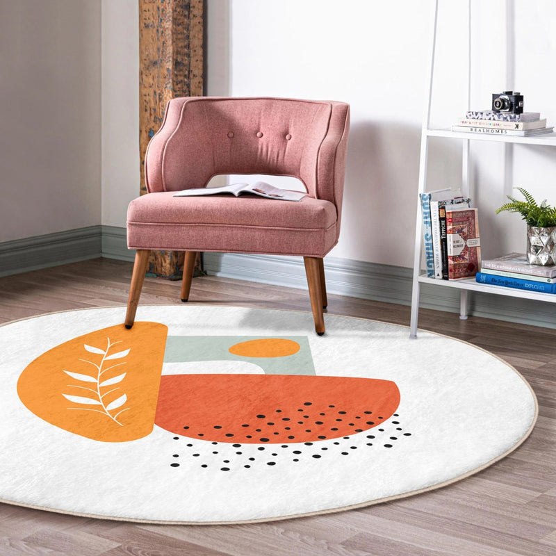 Boho Round Rug, Bohemian Area Carpet, Non Slip Decorative Floor Carpet