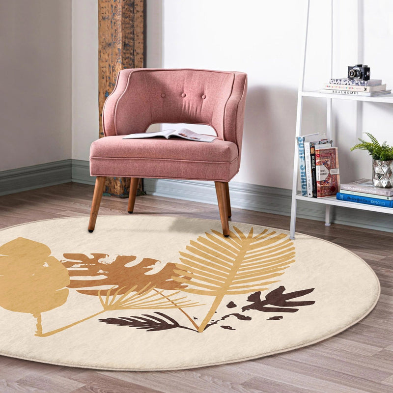 Abstract Round Rug, Boho Home Decor Circle Carpet, Non Slip Area Rug