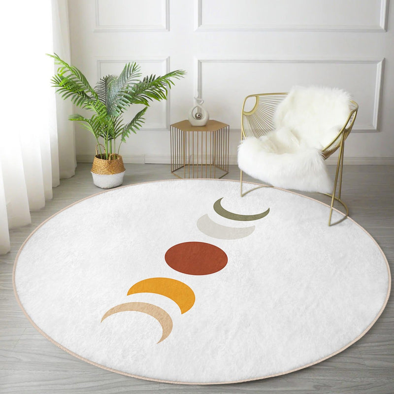 Moon Patterned round Rug, Boho Style Area Carpet, Non Slip Decorative