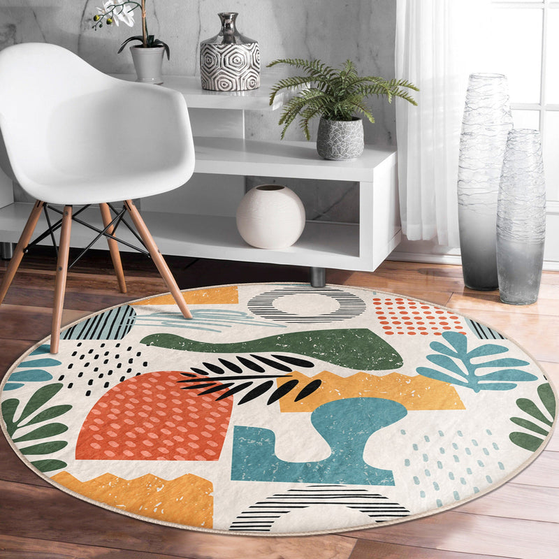 Abstract Circle Carpet, Boho Round Rug, Bohemian Room Decorative Floor
