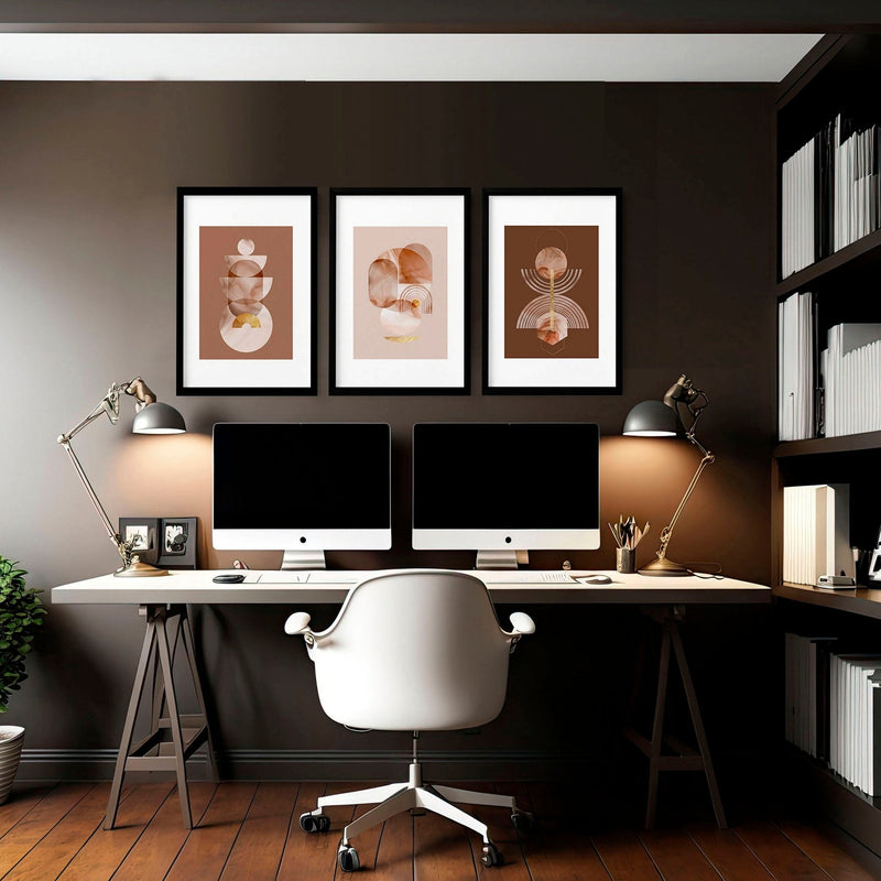 Mid century accent wall for office | set of 3 wall art prints