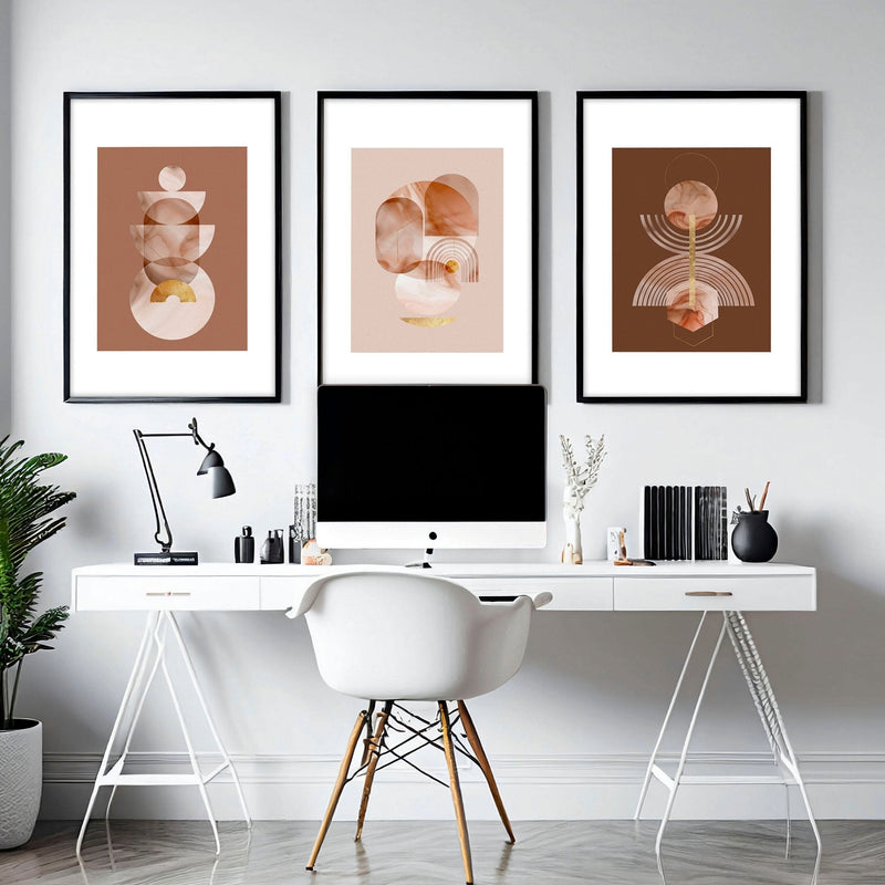 Mid century accent wall for office | set of 3 wall art prints