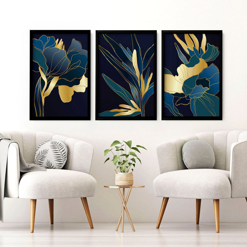 Teal living room artwork | set of 3 wall art prints