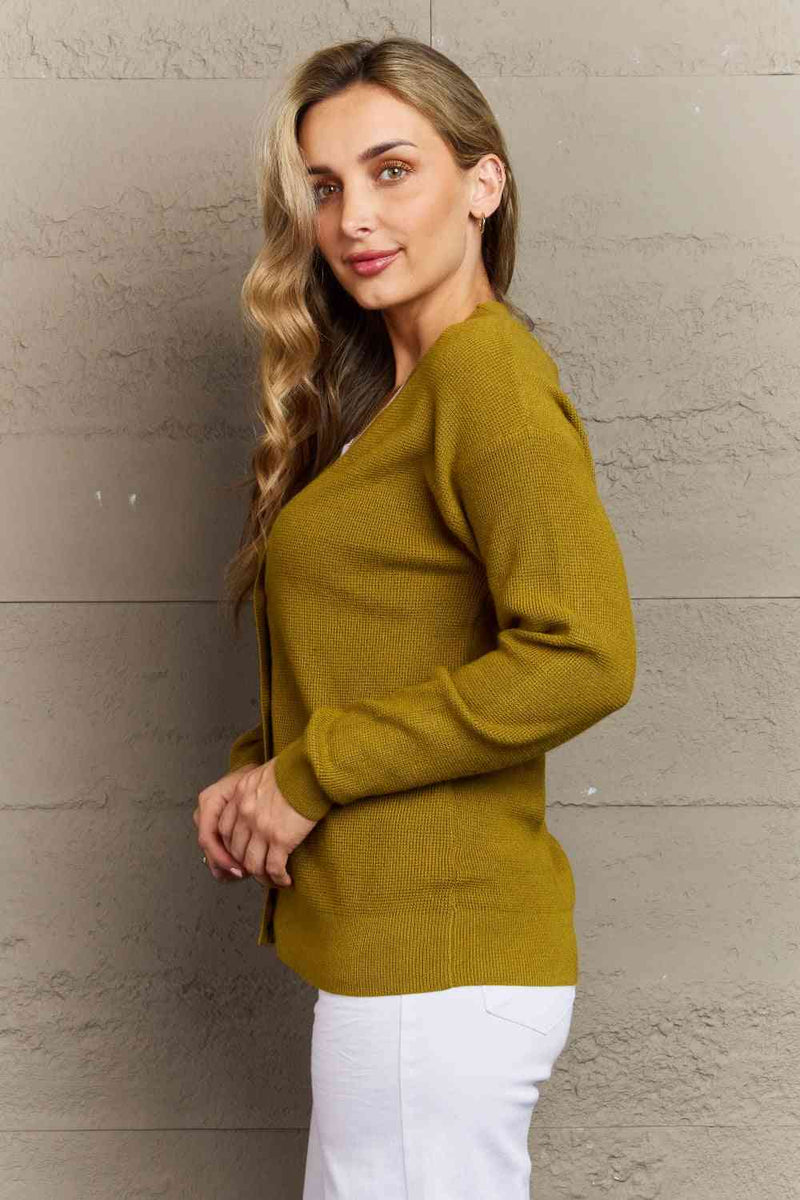 Zenana Kiss Me Tonight Full Size Button Down Cardigan in Chartreuse