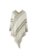 Fringe Hem Striped Cape Sleeve Poncho