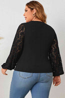 Plus Size Cutout Front Lace Sleeve Blouse