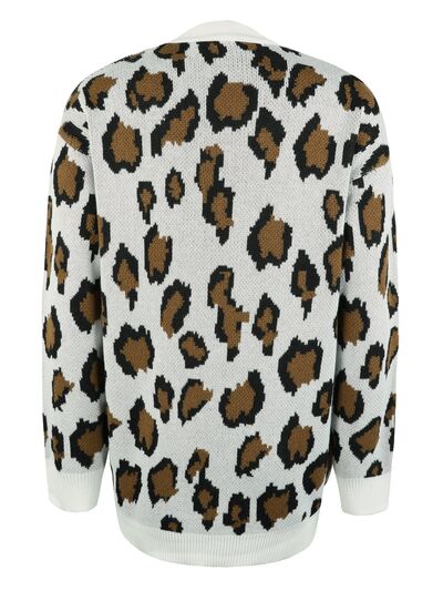 Leopard Open Front Dropped Shoulder Cardigan