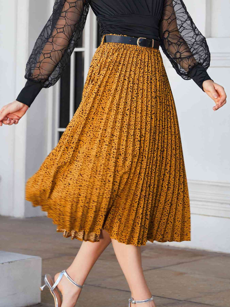 Leopard Print Pleated Midi Skirt