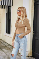 ZIp-Up Rib-Knit Cropped Cardigan