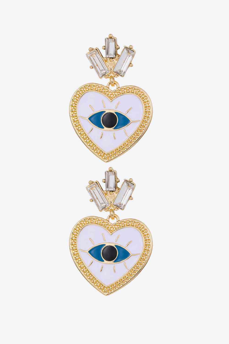 Evil Eye Heart-Shaped Drop Earrings