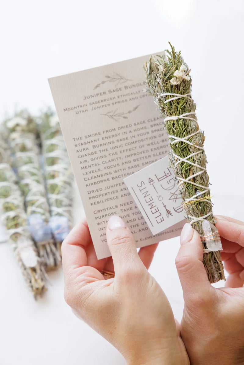 Juniper Sage Bundle with Crystal, label & info card.