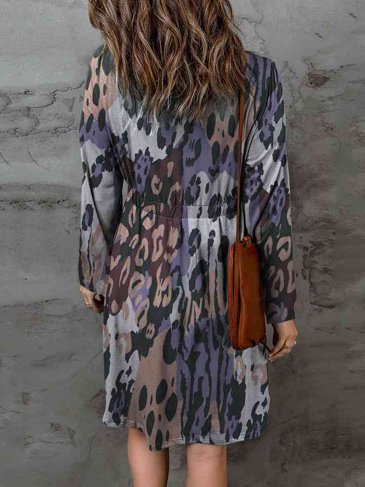 Full Size Printed Round Neck Long Sleeve Magic Dress