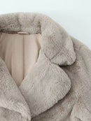 Fuzzy Button Up Lapel Collar Coat