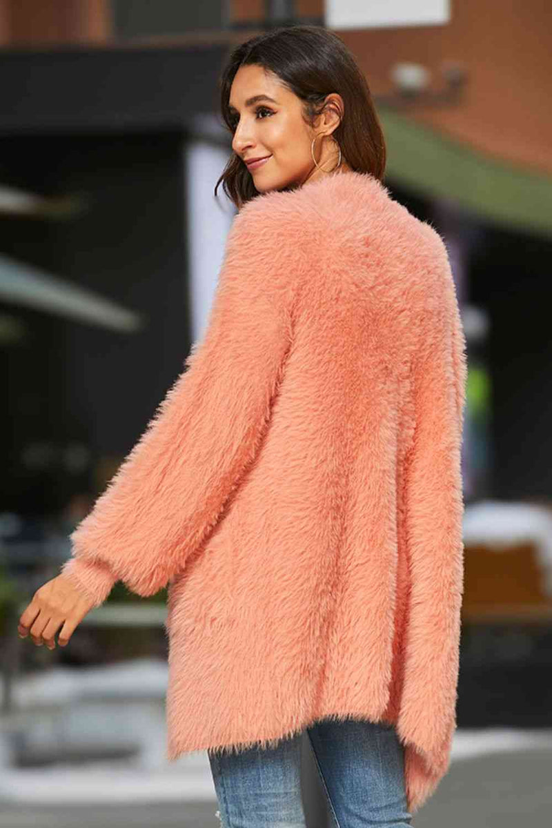 Open Front Fuzzy Cardigan with Pockets