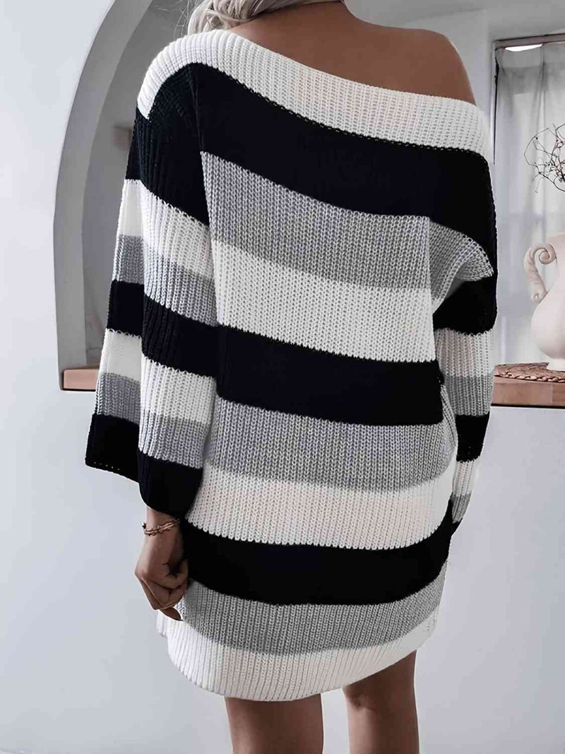 Striped Long Sleeve Mini Sweater Dress
