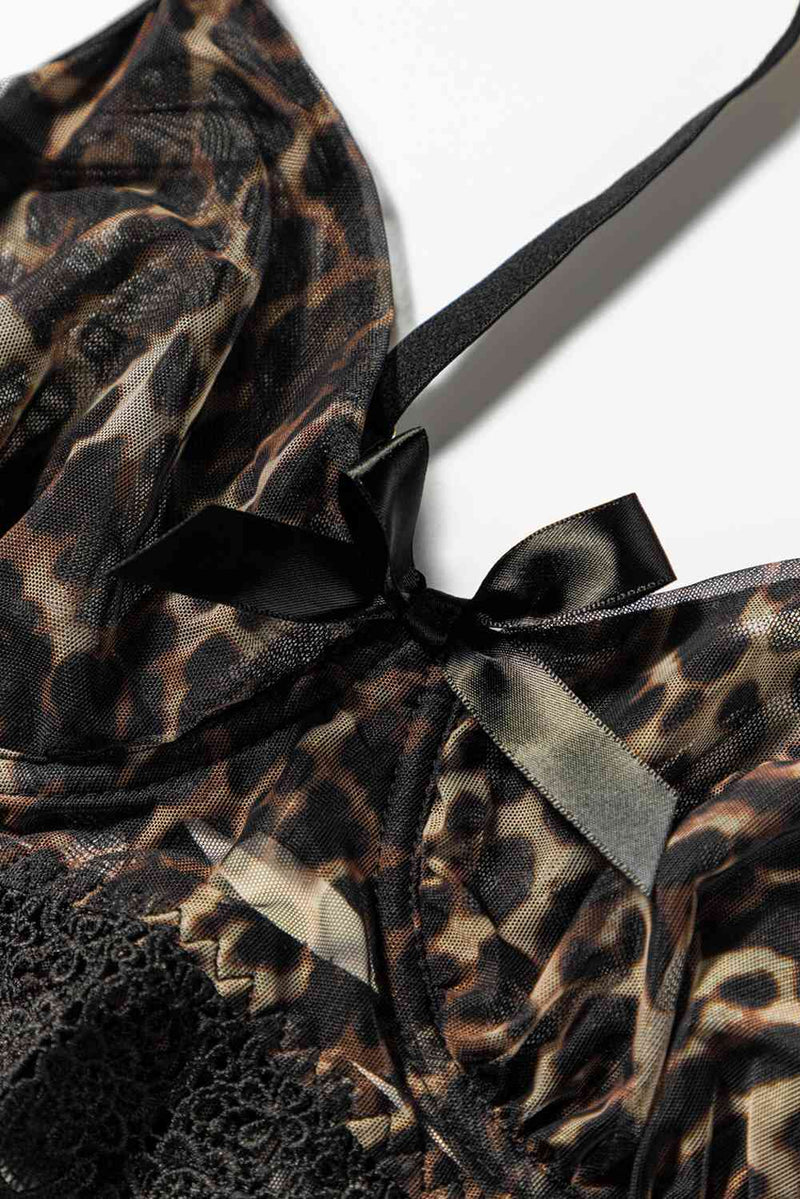 Leopard Spliced Lace Lingerie Set