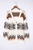 Geometric V-Neck Button Down Cardigan