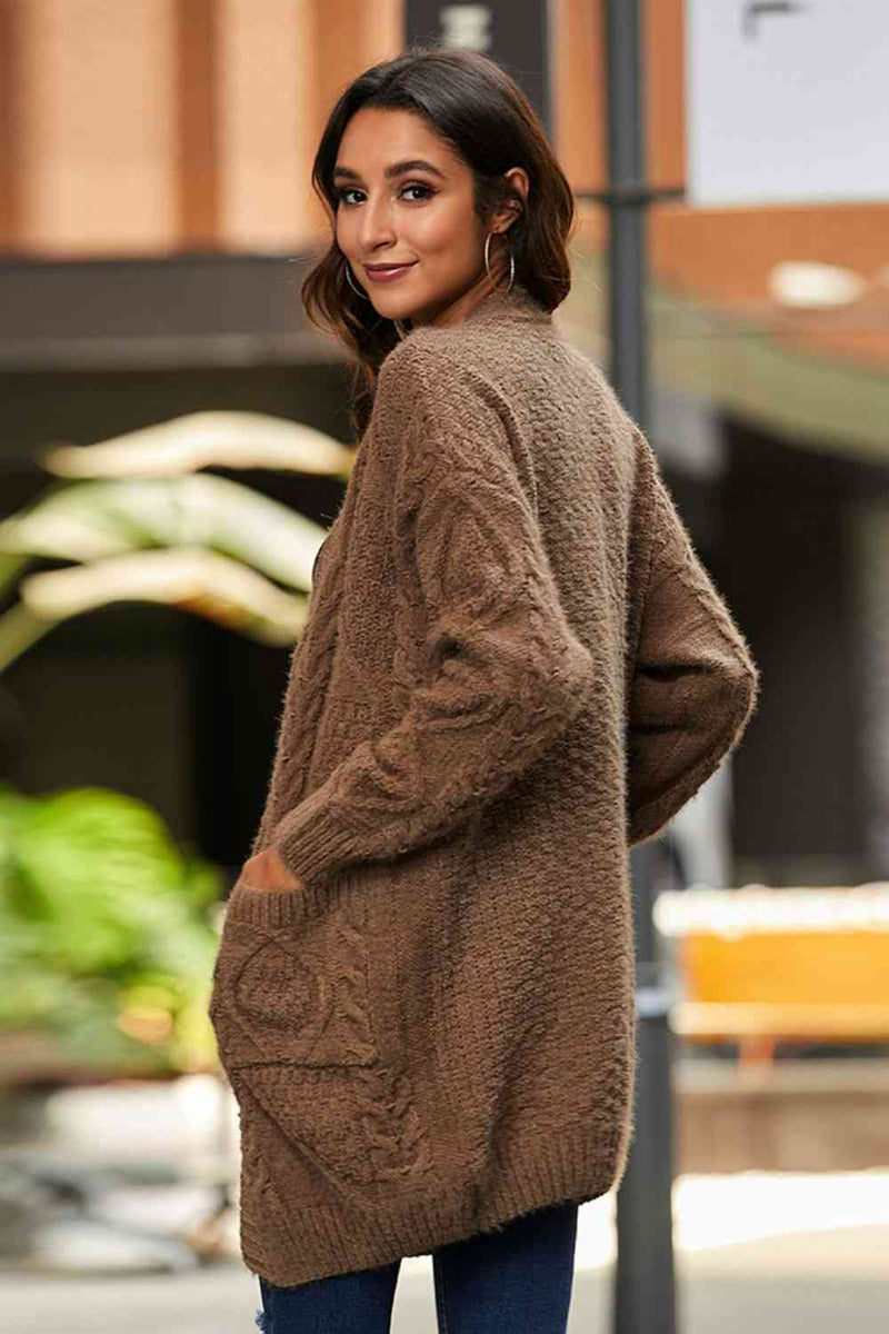Mixed Knit Open Front Longline Cardigan