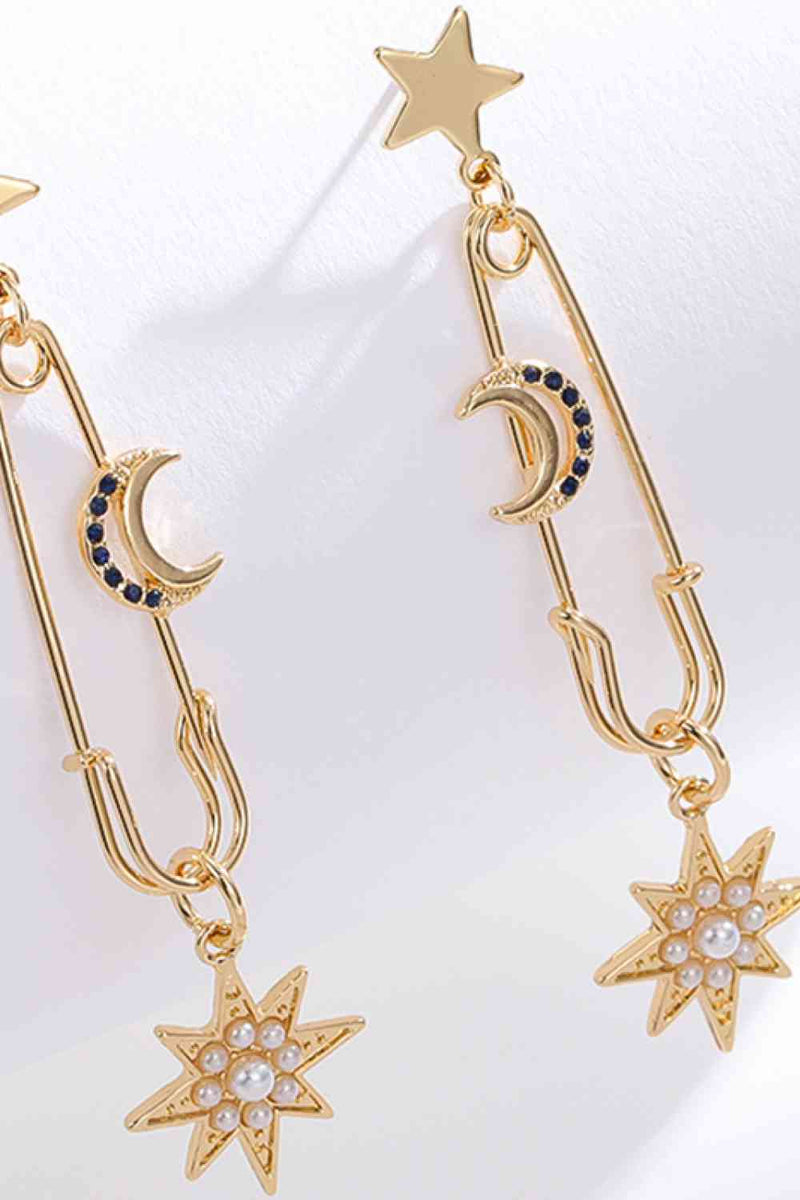 5-Pair Wholesale Inlaid Pearl Star and Moon Drop Earrings