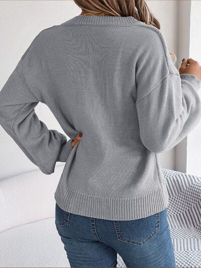 Cable-Knit Buttoned V-Neck Sweater