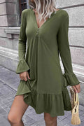 V-Neck Flounce Sleeve Ruffle Hem Mini Dress