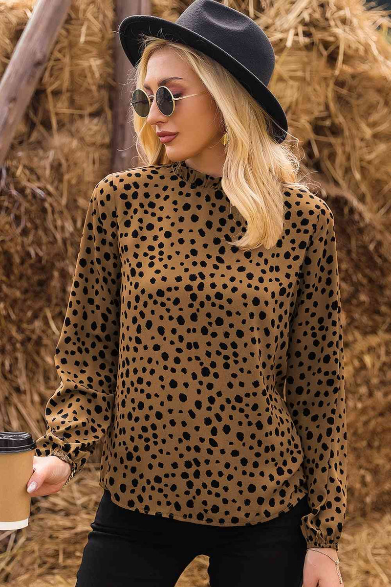 Printed Round Neck Long Sleeve Blouse