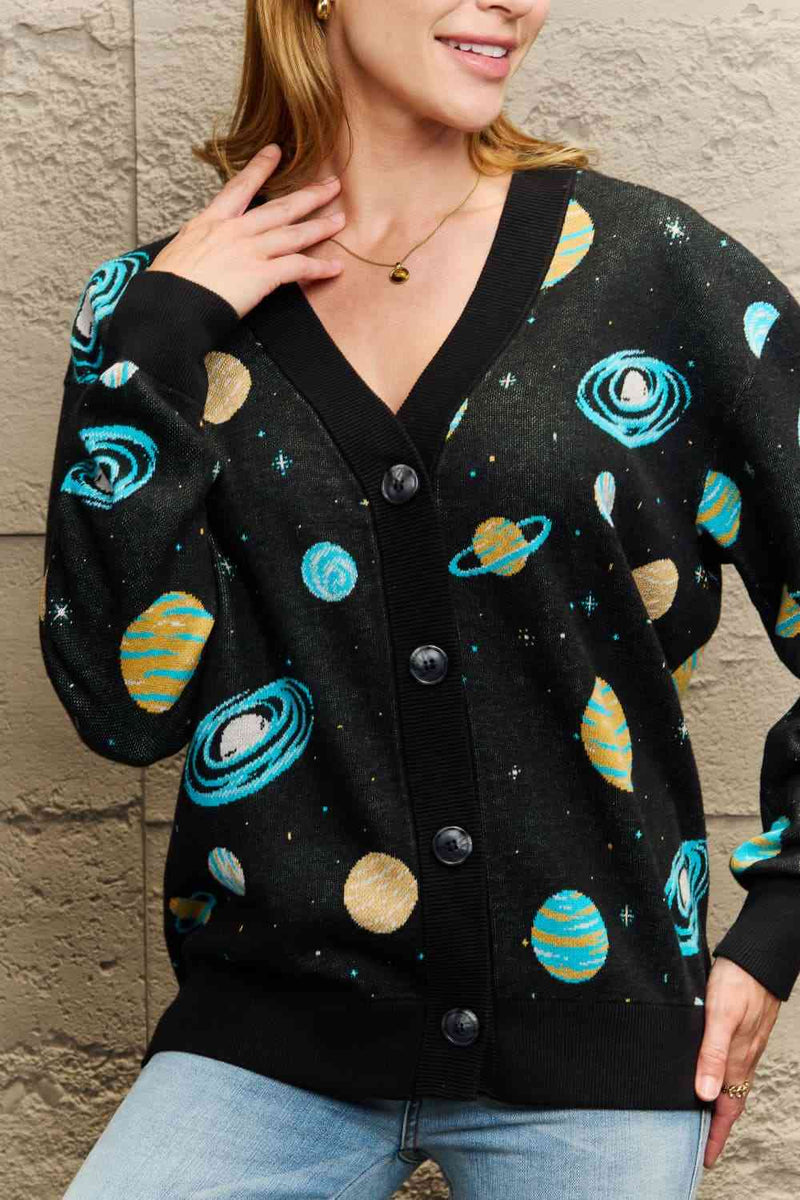 Woven Right Full Size Long Sleeve Space Graphic Cardigan