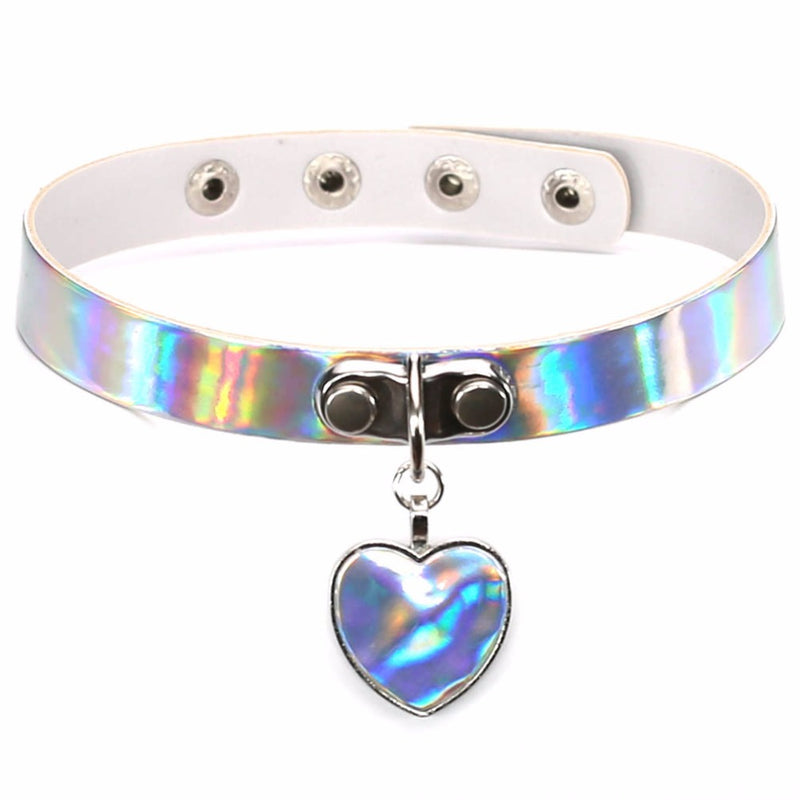 Darkest Hour Apparel Holographic Heart Charm Choker - Darkest Hour Apparel