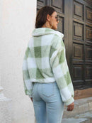 Plaid Dropped Shoulder Buttoned Jacket