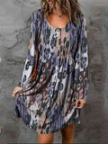 Full Size Printed Round Neck Long Sleeve Magic Dress