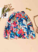 Floral Tie Neck Balloon Sleeve Top