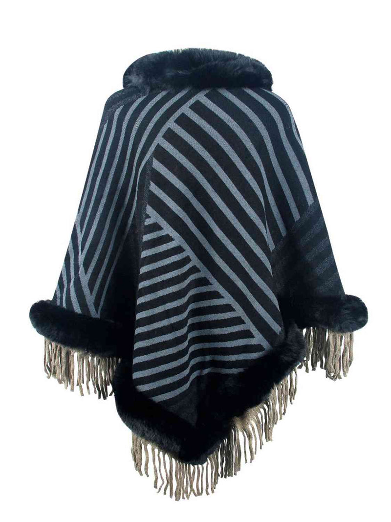 Striped Fringe Hem Poncho